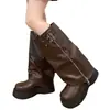 Venta Caliente Tacón Grueso Chica Picante Versátil Retro Pierna Ancha Botas Altas para Mujer 2026 Nueva Moda Otoño Botas Arrugadas Botas Largas para Mujer