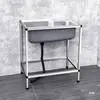 Fregadero de cocina de acero inoxidable, de un solo seno, con juego de soporte, tamaño grande.