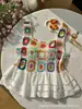 Colete Crochê Floral Color Block Retrô com Recortes em Renda Vazada e Barra, Top Étnico para Férias