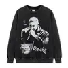 Camiseta Vintage Lavada Cross-Border Drake, Desgastada Solta High Street Manga Curta Hip-Hop Americano Algodão Pesado