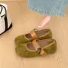 Zapatos Mary Jane para mujer, de corte bajo, cómodos, de suela plana, sin cordones, nuevo estilo retro francés de otoño, verde