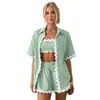 2024 Principios de Primavera Nuevo Transfronterizo Europeo y Americano Comercio Exterior Femenino Moda Sencilla Camisa Corta Traje Casual -88156