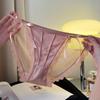 Ropa interior sexy de encaje de estilo francés con abertura alta para mujer, bragas de cintura baja de malla transpirable con doble lazo.