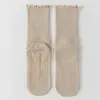 Calcetines de Yoga de Borde Enrollado hasta la Mitad de la Pantorrilla, Algodón Peinado, Sin Costuras, Antideslizantes, Calcetines Largos para Pilates y Yoga en Interiores para Mujer, Borde Fruncido, Todas las Estaciones de Verano