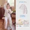Conjunto de pijama para meninas jellybaby, outono, roupão de bebê com gola Peter Pan e calça jogger para criança, roupas infantis 100% algodão