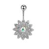 Piercing de Umbigo com Diamante de Flor Anel de Umbigo em Aço Inoxidável Flor de Ameixa Pingente Longo Fivela de Umbigo Conjunto de 9 Peças
