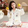 Pijama para Niñas Primavera Otoño Invierno Manga Larga Algodón Nube Bordado de Concha Mediano Grande Niñas Ropa de Casa Set