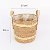 Maceta Tejida de Paja Nórdica Cesta de Flores Mimbre Tejido de Ratán Portátil Tejido Creativo Maceta para Potos Arreglo Floral Planta Verde Maceta Pastoral Decoración del Hogar