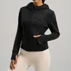 Jaqueta Esportiva de Veludo Pêssego Outono e Inverno Bolso Solto com Capuz Espessada com Veludo Interior Jaqueta de Yoga