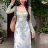 Vestido Camisola Floral con Ribete de Encaje de Cinco Paneles para Mujer, Nuevo Vestido Bodycon Ajustado que Ceñe la Cintura para Primavera y Otoño