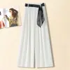Calça Casual Elegante de Tecido Leve com Laço no Estilo Francês, Cintura Alta, Versátil, Perna Reta - Verão 2026