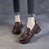 Mocasines Cómodos de Suela Gruesa Zapatos Individuales para Mujer Otoño 2026 Nuevo Versátiles Tacón Grueso Sin Cordones Casual Estilo Británico Zapatos Pequeños de Cuero