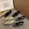Zapatos Mary Jane de lana con punta cuadrada y escote bajo, forrados de felpa, cálidos y que aumentan la altura, versátiles para ir al trabajo, con adornos de pedrería y forro de algodón esponjoso, para mujer