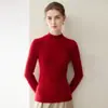 Suéter de lujo 100% cachemira pura para mujer, cuello semi-alto, acanalado, corte ajustado, manga larga, suéter base de punto simple