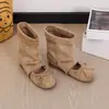 Sapatos de Ballet Fashion com Bico Redondo e Laço Baixo Botas Slouchy Versáteis com Salto Escondido Sandálias Retro Macias com Solado e Vazadas para Mulheres