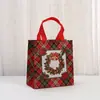 Bolsa de Tela No Tejida Estampada Navideña de Dibujos Animados a Cuadros Bolsa de Empaque para Souvenir de Fiesta Navideña Bolsa de Mano para Centro Comercial