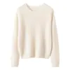 Suéter de cachemira para mujer, cuello redondo, sin botones, con mezcla de seda, color liso, top de punto versátil