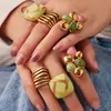 Anillos Creativos de Múltiples Capas Estilo Ins Europeo y Americano, Set de Anillos Geométricos Esmaltados Personalizados Transfronterizos, Acero Inoxidable Chapado en Oro Real de 18K