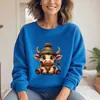 Sudadera de Cuello Redondo para Mujer, Talla Europea, Top Lindo con Estampado de Vaca de Dibujos Animados, Venta al por Mayor de Deseos de Amazon, Negro