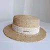 Nuevo Sombrero de Paja Raffia con Encaje de Ala Plana para Mujer, Estilo Retro Japonés de Ala Plana, Sombrero de Sol Protector Solar, de Moda