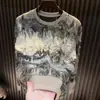 Otoño e Invierno Nuevo Estilo Cielo Estrellado Strass Polar Engrosado Cuello Redondo para Hombre Camiseta de Manga Larga Casual Elegante Camiseta Base