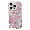 Funda de Gasa con Plumas en Forma de Corazón Rosa Girly para Apple 17Pro, Funda Láser para iPhone16, Funda Transparente con Agujero Grande 18Pm
