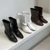 Botas de moda estilo minimalista francés con punta cuadrada y pierna ancha para mujer, botas de media pantorrilla de cuero genuino para otoño e invierno, botas de tacón de bloque, botas únicas ajustadas