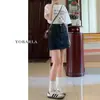 Falda Corta de Mezclilla Azul Oscuro para Mujer Cintura Alta Verano Tallas Grandes Adelgazante Chica Gordita Forma de Pera Falda Pequeña Línea A