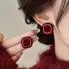 Brincos Retrô Franceses Novos de Inverno, Geométricos, Simples, Versáteis, de Alta Qualidade, Brincos Aveludados Vinho com Borda Dourada