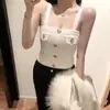 Atacado Em Estoque Camisola Única com Botão Design Francês com Tricô Puro Desejo Nicho Sexy Top Estilo Chanel