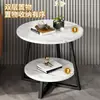 Mesa de centro pequeña para uso doméstico, mesa auxiliar para sala de estar, diseño moderno de lujo ligero, sensación de alta gama, mesa de centro de hierro y mármol de doble capa para sala de estar, adecuada para apartamentos pequeños