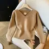 Suéter de punto casual versátil y moderno estilo coreano, de manga larga, corte ajustado, para otoño e invierno, top corto simple que ciñe la cintura para personas petite