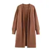Cardigan Tricotado com Rebites Estilo Casual 2025 Outono e Inverno Nova Moda Versátil Solto Emagrecedor Casaco Suéter de Comprimento Médio