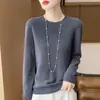 Suéter pronto para vestir de primeira linha sem costura feminino 2024 outono e inverno novo all-match gola redonda plus size camisa de base de malha