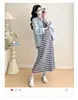 Conjunto de primavera e outono para gestantes plus size 2026 novo conjunto estiloso de duas peças com vestido regata listrado e camisa para usar por cima