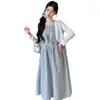 2026 Nueva Camisa de Protección Solar de Verano + Vestido Chaleco Fresco a Cuadros para Mujeres Embarazadas, Conjunto de Dos Piezas Adelgazante y Elegante de Tallas Grandes