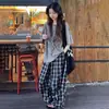 Conjunto de Verano para Niñas 2026 Nuevo Casual Estilo Coreano Verano Estampado de Letras Manga Corta con Pantalones a Cuadros Conjunto de Dos Piezas