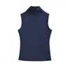 2565-26 Estilo Nuevo de Principios de Primavera Estilo Dama Americana Madura Sexy Cuello Alto Elástico Ajustado Favorecedor de Figura Camiseta sin Mangas Casual