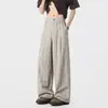 Pantalones de Hilo de Seda Hielo con Rayas, Estilo Old Money, Verano Delgado, Modernos, Holgados, de Alta Gama, Pierna Ancha, Casuales, Largos
