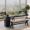Mesa de chá de varanda em madeira maciça de luxo leve, mesa de chá flutuante minimalista italiana em acrílico com chaleira, mesa de chá e cadeiras em madeira maciça