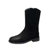 Chuyuji 2026 Botines Nuevos Tacón Grueso Botas Martin Otoño Invierno Punta Redonda Botas Vaqueras Retro Caña Media Color Caqui
