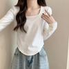 Camiseta de Manga Larga Transfronteriza para Mujer Otoño e Invierno 2026 Nuevo Elegante Ajustada Camiseta Básica con Espina de Pescado Top Blanco de Manga Corta