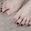 J-109 Café Oro Diamante Oro Uñas de los Pies Cruzado Completo Diamante Color Curry Uñas Postizas Portar Manicura Parche Terminado Venta al por Mayor
