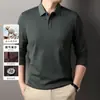 Camiseta masculina de manga comprida com lapela de algodão, casual, respirável, para jovens e meia-idade, moda polo empresarial, outono de 2024