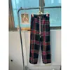 Pantalones de pana rosa a cuadros con bolsillo Beibei, pantalones de pierna ancha, pantalones casuales gruesos con forro polar, de caída, de cintura alta para mujer, otoño e invierno