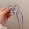 Elegante Pasador de Pelo con Lazo Estilo Coreano con Cinta y Pinza de Pato de Cristal, Dulce Pinza Superior para la Parte Trasera de la Cabeza para Peinados Semirecogidos