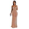C6841 transfronterizo AliExpress Amazon moda europea y americana vestido de mujer de color sólido con malla y tirantes de pedrería