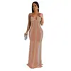 C6841 Moda Europea y Americana Transfronteriza Aliexpress Amazon Vestido Largo de Malla Color Sólido con Tira de Pedrería para Mujer