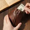 Bolsa para monedas de cuero encerado con cordón Estilo Retro Mini Cuero Suave Bolsa Pequeña de la Suerte Becerro Completo Joyería Monedas Cartera Pequeña
