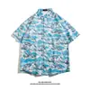 Camisa de Seda de Hielo Hawaiana para Hombre Camisa de Manga Corta de Moda para Hombre Camisa Floral de Playa de Verano Chaqueta Holgada para Pareja